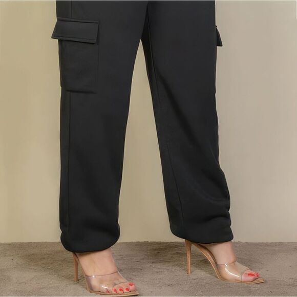 Plus size black side pocket drawstring waist sweatpants‎ - Picture 3 of 3